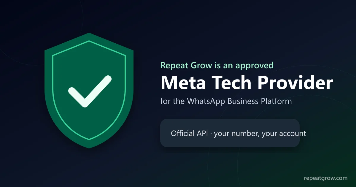 A verified shield badge reading Meta Tech Provider next to a WhatsApp chat bubble